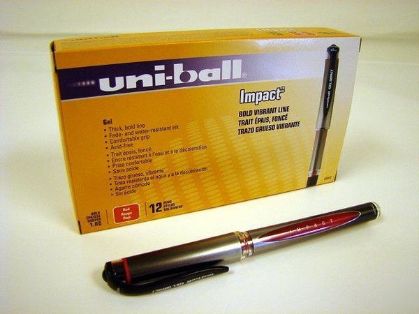 2 uni-ball gel impact ink pens bold red