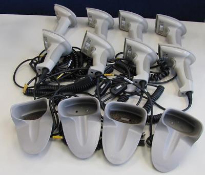 8 hhp IT3800 barcode readers + 4 holders 