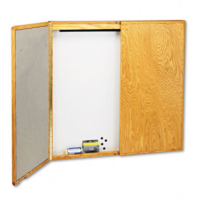 Cabinet, fabric/dry erase steel white, oak frame