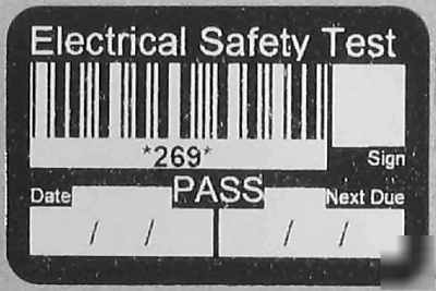 Pat test pass labels with barcode id numbered 1-300