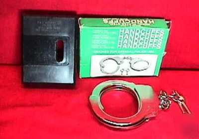 Double lock police hand cuffs handcuffs w/trans. guard