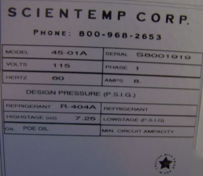 Scientemp benchtop freezer model #45-01A