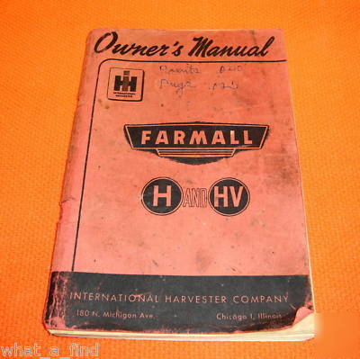 Farmall h hv owner's manual international harvester