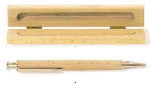 1 wooden ballpoint pen & 1 wooden storage box blue ink