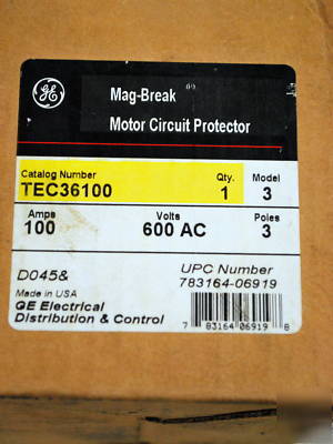 New ge mag-break circuit breaker 3 pole 100 amp 600VAC