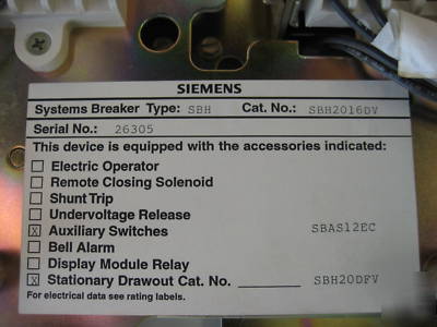 Siemens sbh 2016 SBH2016 SBH2016DV 1600 amp SB16TP02G