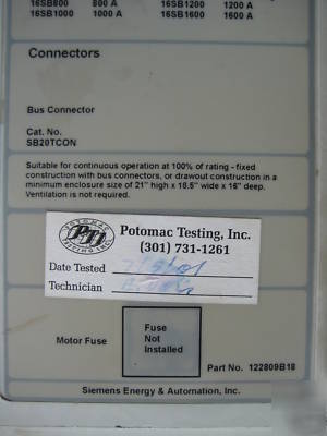 Siemens sbh 2016 SBH2016 SBH2016DV 1600 amp SB16TP02G