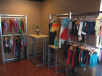 Complete store, brushed chrome apparel fixtures