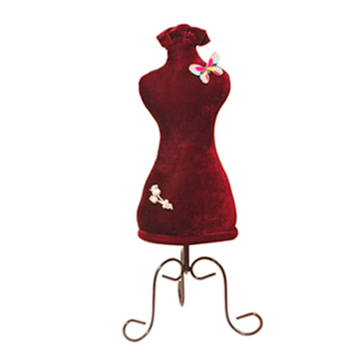 Cute wine velvet bust on stand jewelry display 19 in.